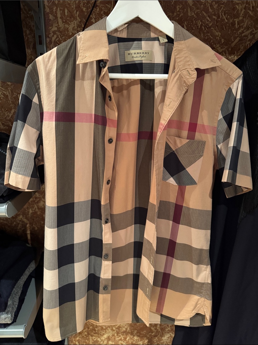 Burberry Men’s Classic Check Short-Sleeve Shirt in Beige